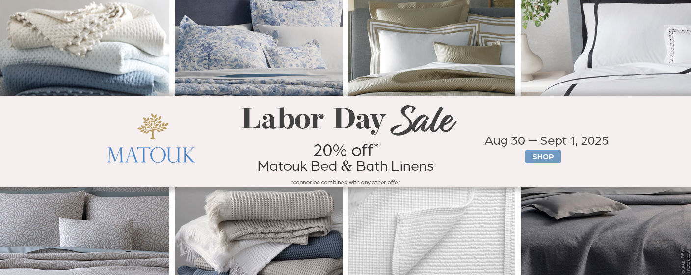 20% off bed & bath linens Aug 30 - Sept 1, 2025