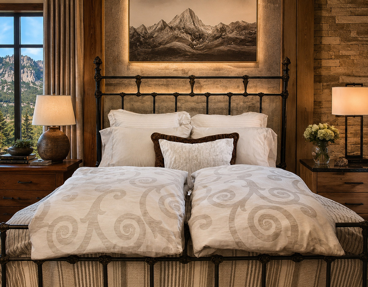 Two European-sized down comforters underneath their own duvet covers on a bed